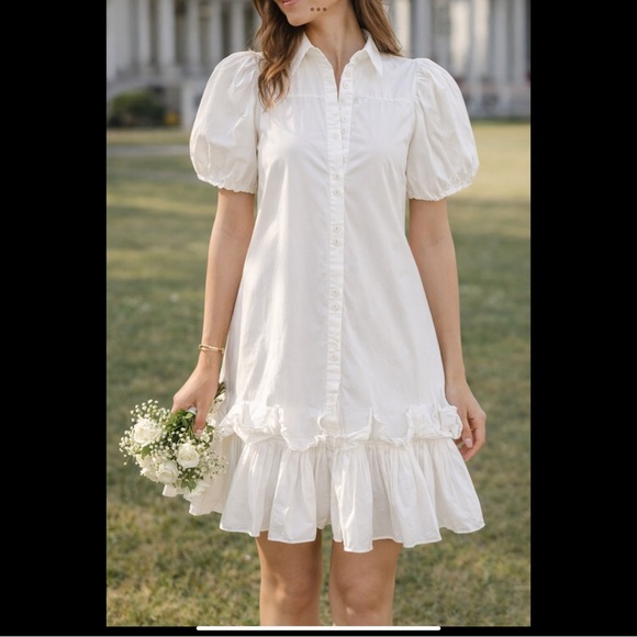 AUREUM Dresses & Skirts - Areum White Puff Sleeve Mini Dress Graduation Bridal Shower Cottage Core XS
